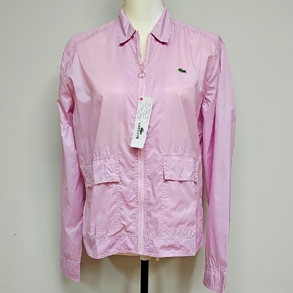 Lacoste Women's Soft Pink Rose Wind Breaker Zip Front Jacket Size 12 New W/Tag - Picture 1 of 13
